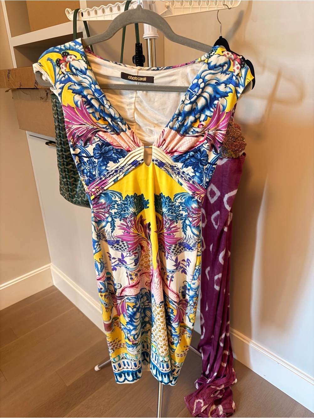 Roberto Cavalli Multicolor Knit Draped V-Neck Sheath Dress - Picture 5 of 5